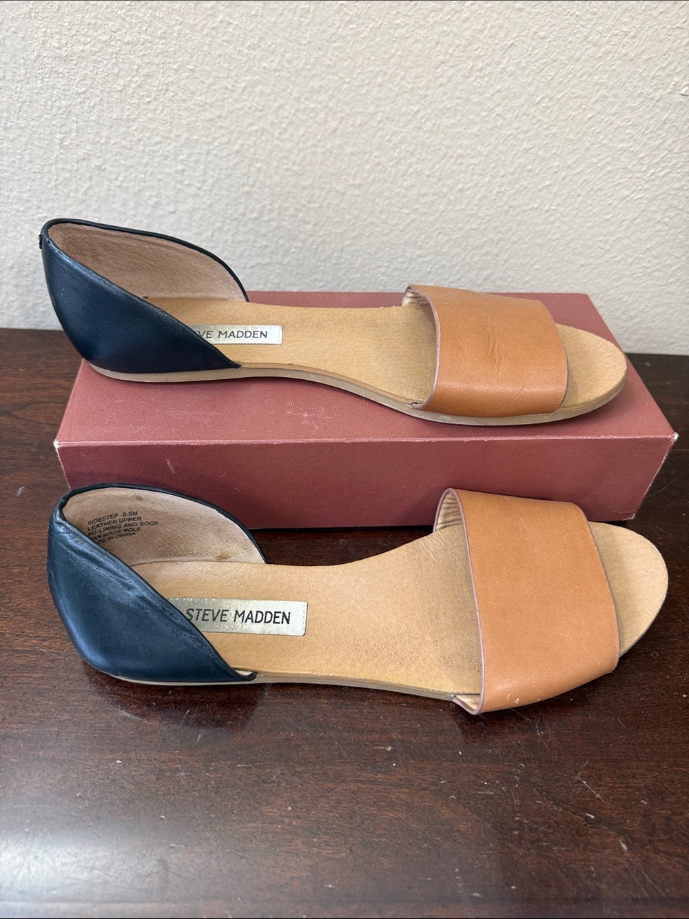 Steve Madden Two-Tone Tan and Black Open-Toe D'Orsay Sandals